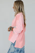Mixed Daisy Applique Exposed Seam Oversized V Neck Top